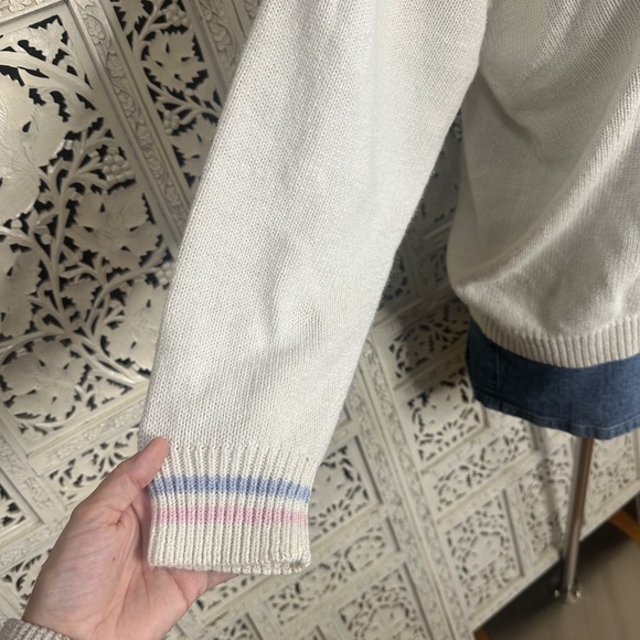 Vintage Pastel Pink & Purple V Neck Cable Knit Chunky Retro Sweater Sz Medium - Picture 3 of 7